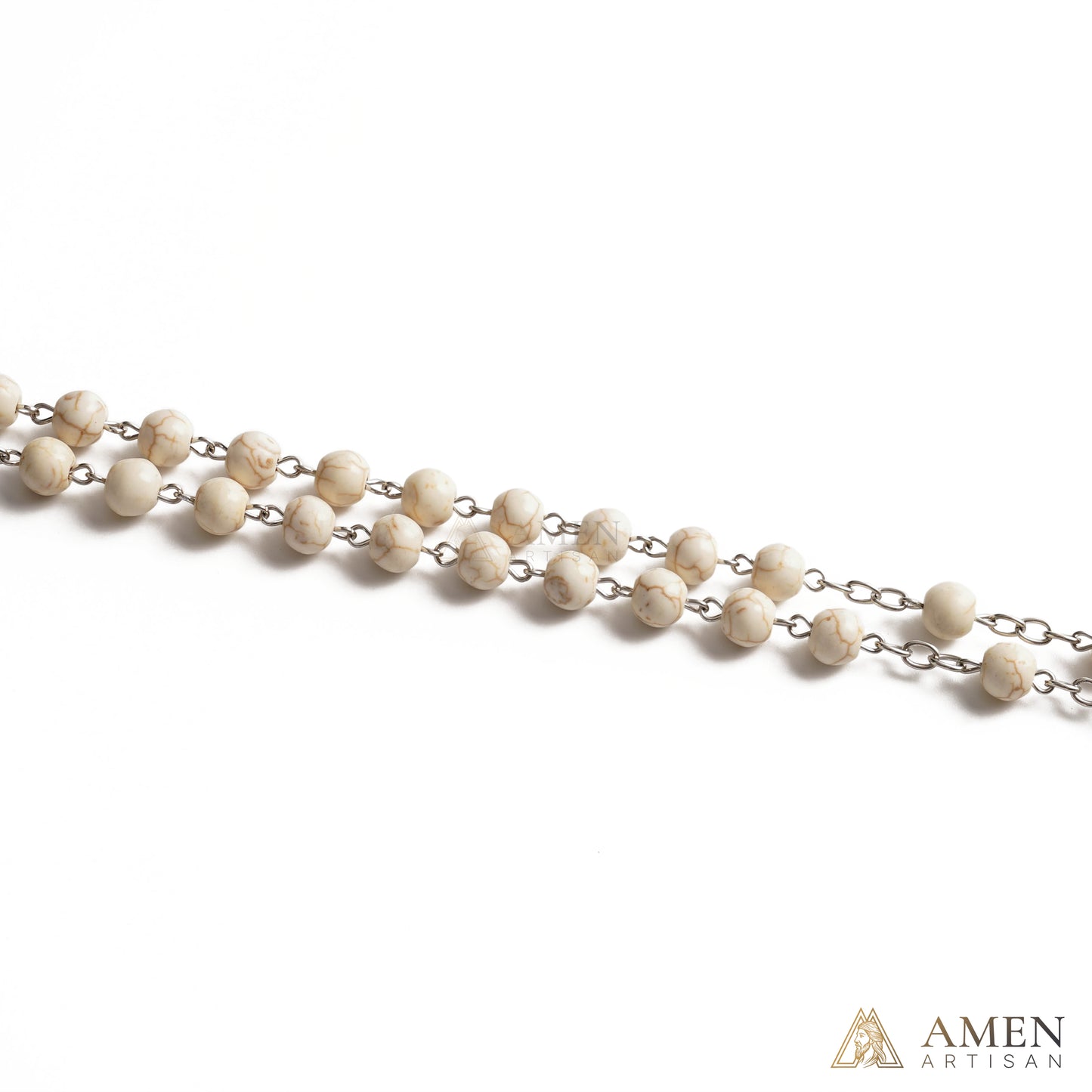 White Turquoise Miraculous Medal Rosary Amen Artisan