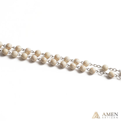 White Turquoise Miraculous Medal Rosary Amen Artisan