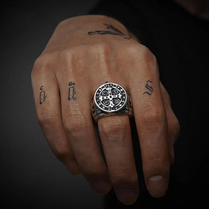Saint Benedict Cross & Inscriptions Ring Amen Artisan