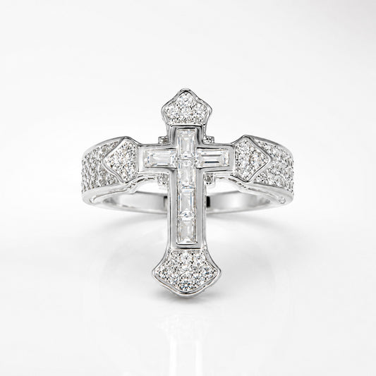 Sparkling Cross Statement Ring with Rhinestone Accents