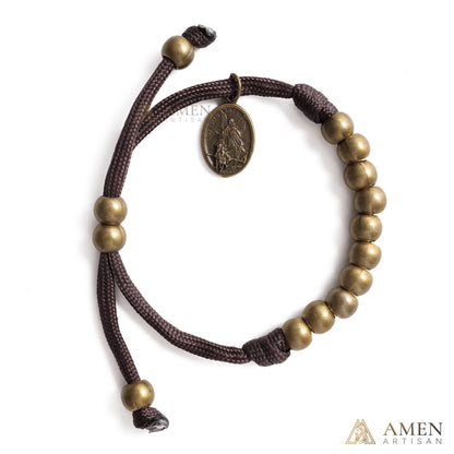 【DEAL TODAY】Brown Braided Prayer Bracelet with Antique Bronze Beads — Blessing