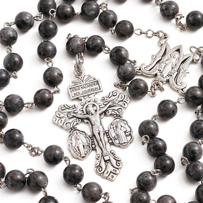 Labradorite Miraculous Medal Rosary Amen Artisan
