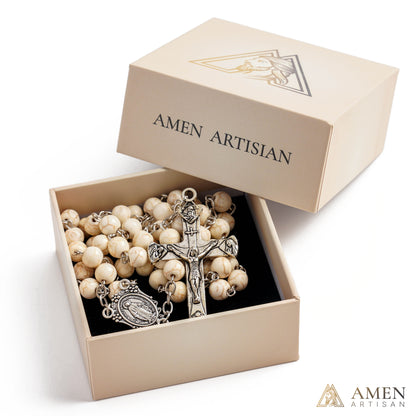 White Turquoise Miraculous Medal Rosary Amen Artisan