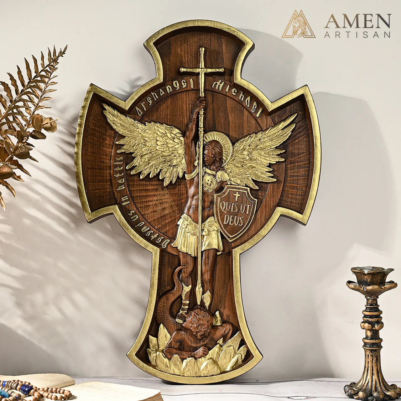 St Michael Wood Carving Amen Artisan
