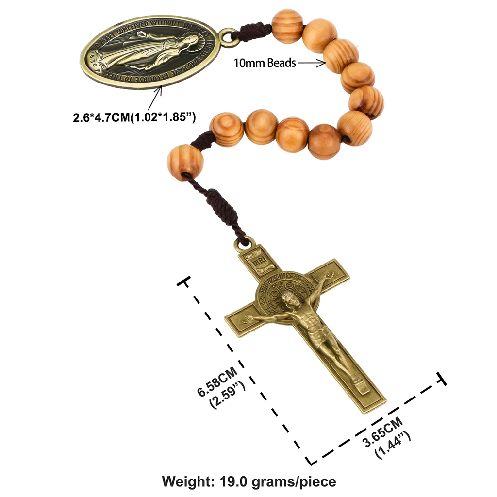 Portable Wooden Decade Rosary with St. Benedict Cross - Blessing & Peace | Amen Artisan