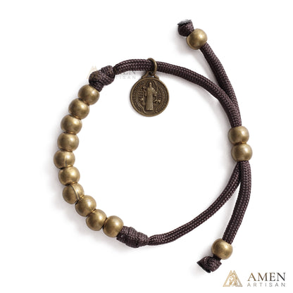 【DEAL TODAY】Brown Braided Prayer Bracelet with Antique Bronze Beads — Blessing