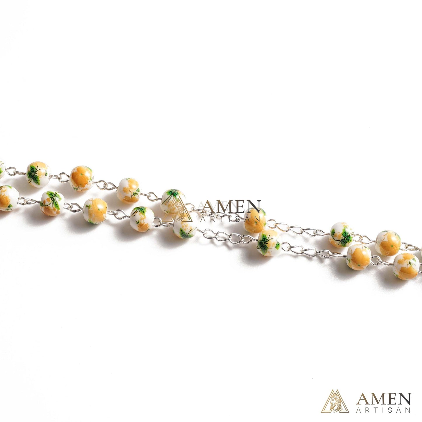 Yellow Peony Ceramic Rosary Amen Artisan