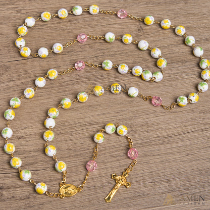 Yellow Floral Ceramic Rosary
