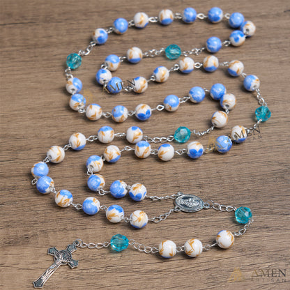 Blue Floral Ceramic Rosary