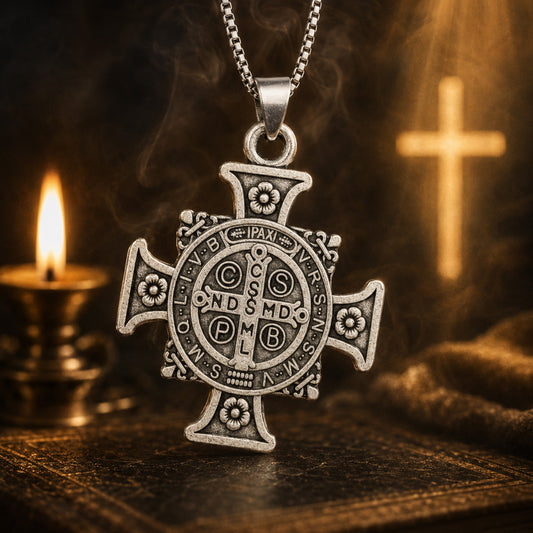 【Deal Today】Vintage Saint Benedict Cross Medal Pendant Necklace | Amen Artisan