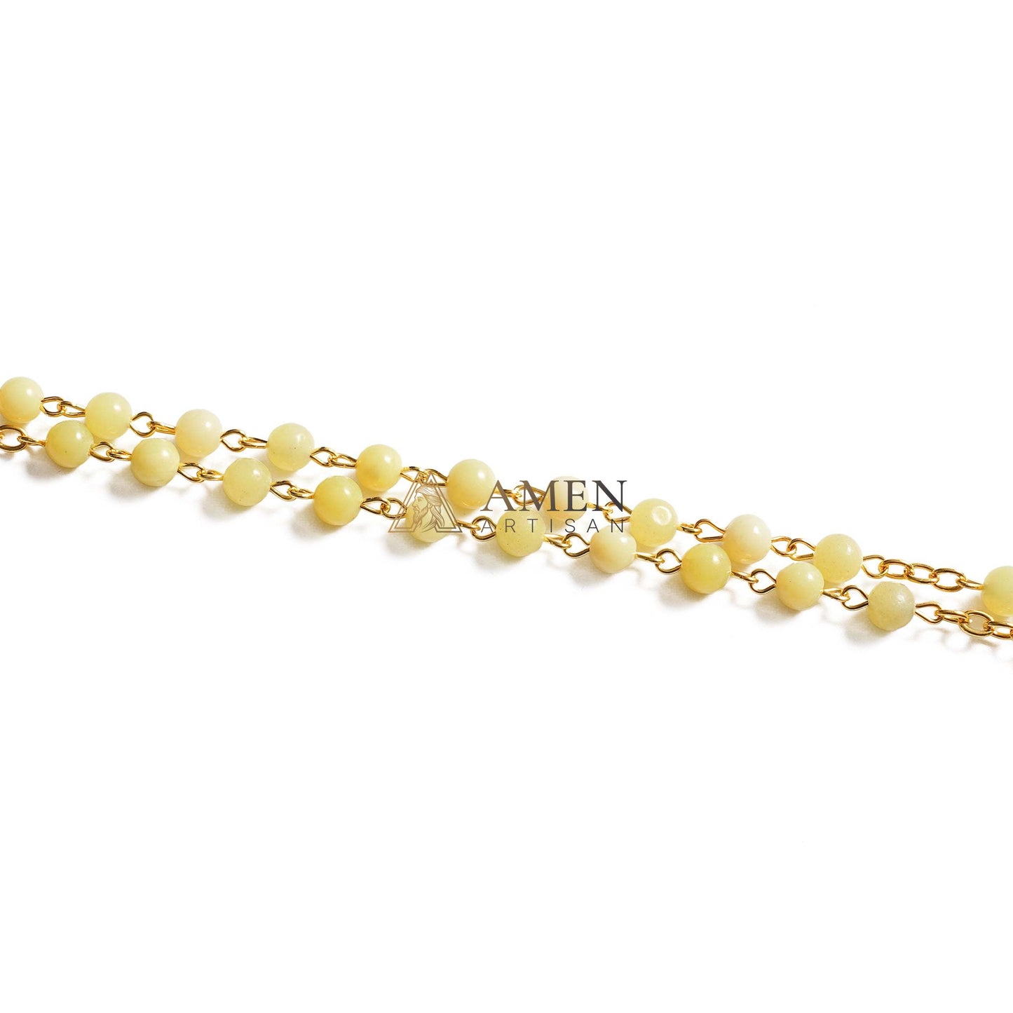 Green Yellow Jade Bead Rosary Amen Artisan