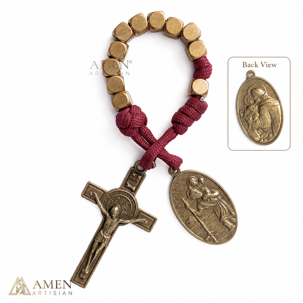 【DEAL TODAY】Burgundy Clip-On Pocket Decade Rosary with Crucifix and Our Lady Medal