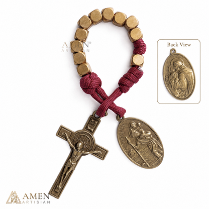 【DEAL TODAY】Burgundy Clip-On Pocket Decade Rosary with Crucifix and Our Lady Medal