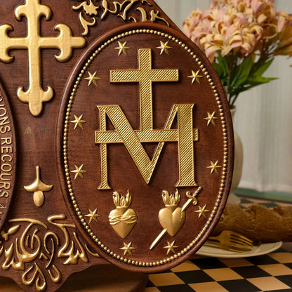 Miracle Medal Wood Carving Amen Artisan