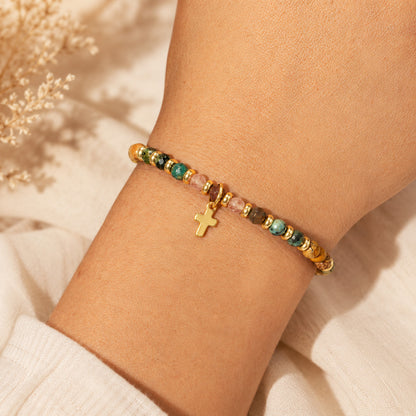 【Deal Today】Boho Natural Stone Cross Bracelet with Adjustable Cord — Faith | Amen Artisan
