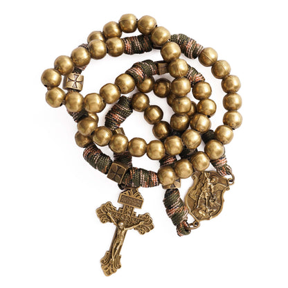 St. Michael Heavyweight Bronze Rosary: 48cm Hand-Braided Tactical Armor | Amen Artisan