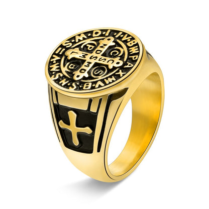 Saint Benedict Cross & Inscriptions Ring Amen Artisan
