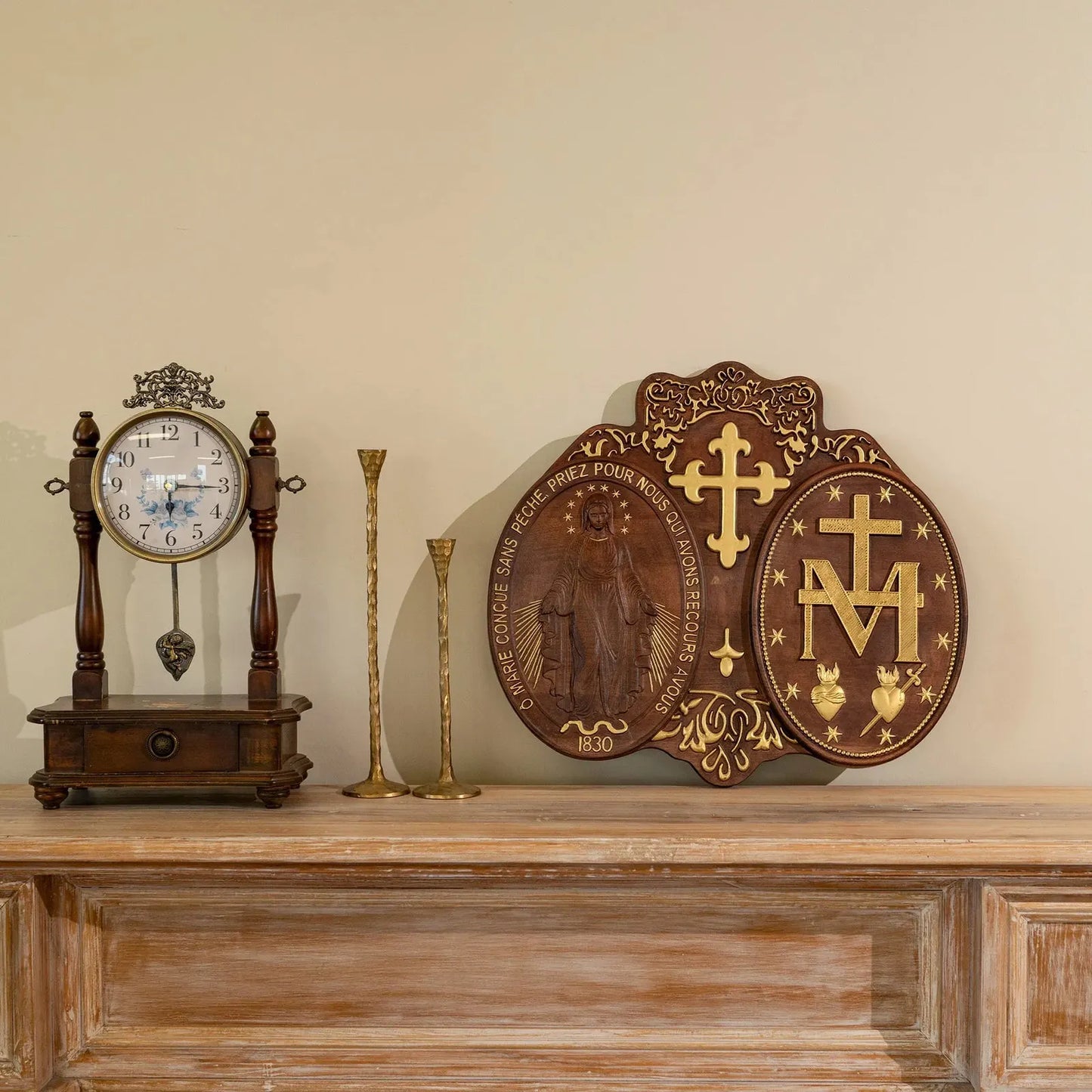 Miracle Medal Wood Carving Amen Artisan