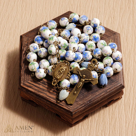 Flowers and Plants Ceramic Rosary Amen Artisan