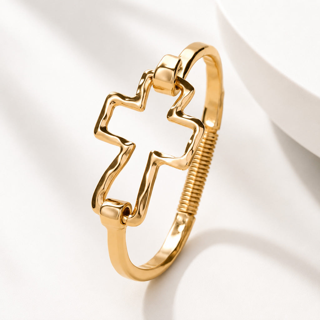 【DEAL TODAY】Textured Cross Cuff Bracelet with Cutout Design