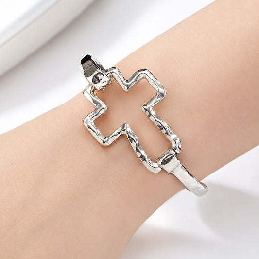 Textured Cross Cuff Bracelet with Cutout Design