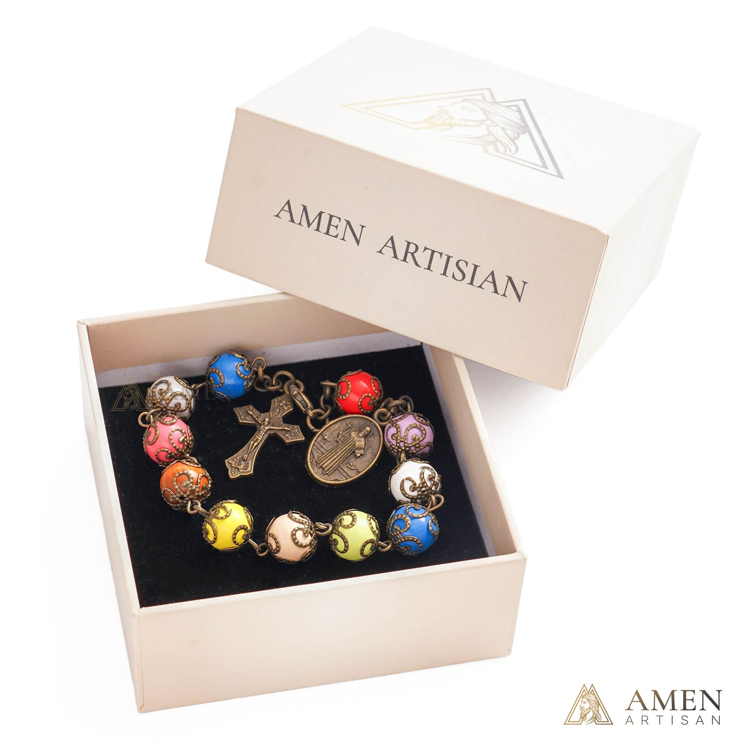 Adjustable Jesus Crucifix & St. Benedict Medal Rosary Bracelet | Amen Artisan