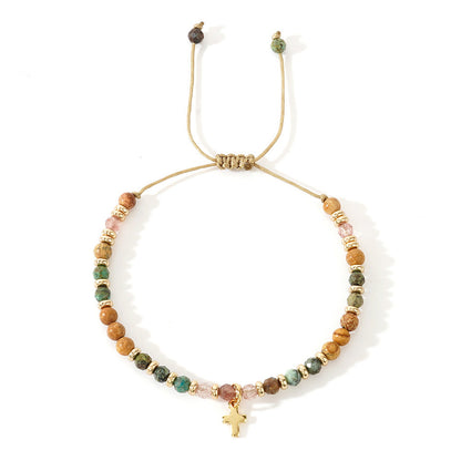 Boho Natural Stone Cross Bracelet with Adjustable Cord — Faith