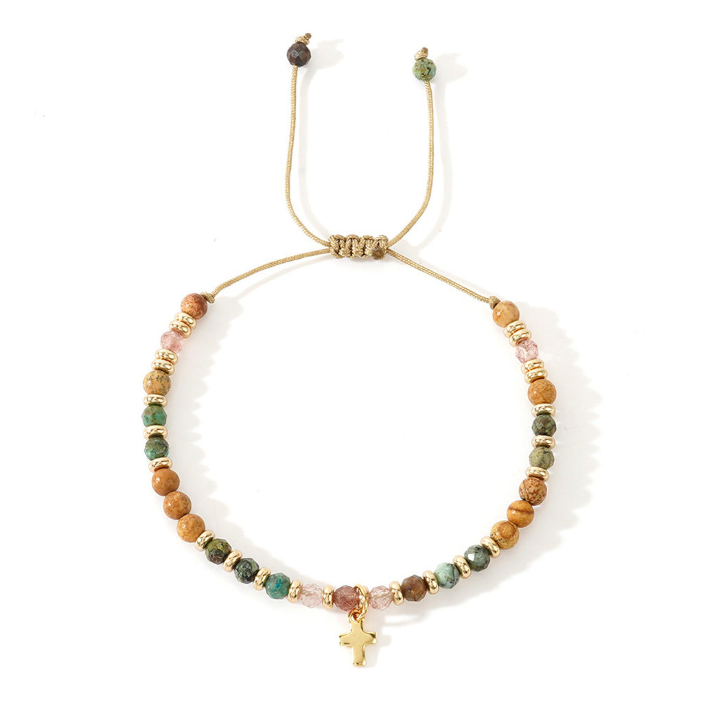【Deal Today】Boho Natural Stone Cross Bracelet with Adjustable Cord — Faith | Amen Artisan