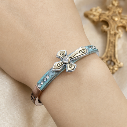 Vintage Cross Stretch Bracelet with Rhinestone Accents