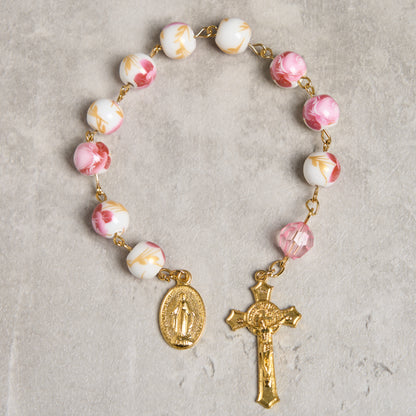 Orchid Mother of God Crucifix Rosary Amen Artisan