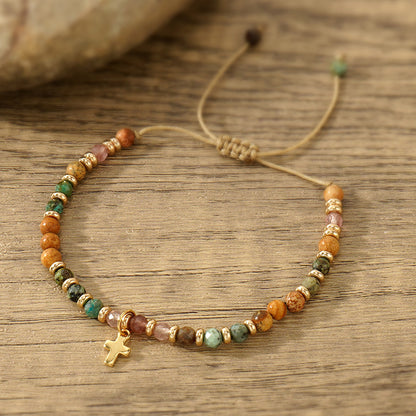Boho Natural Stone Cross Bracelet with Adjustable Cord — Faith