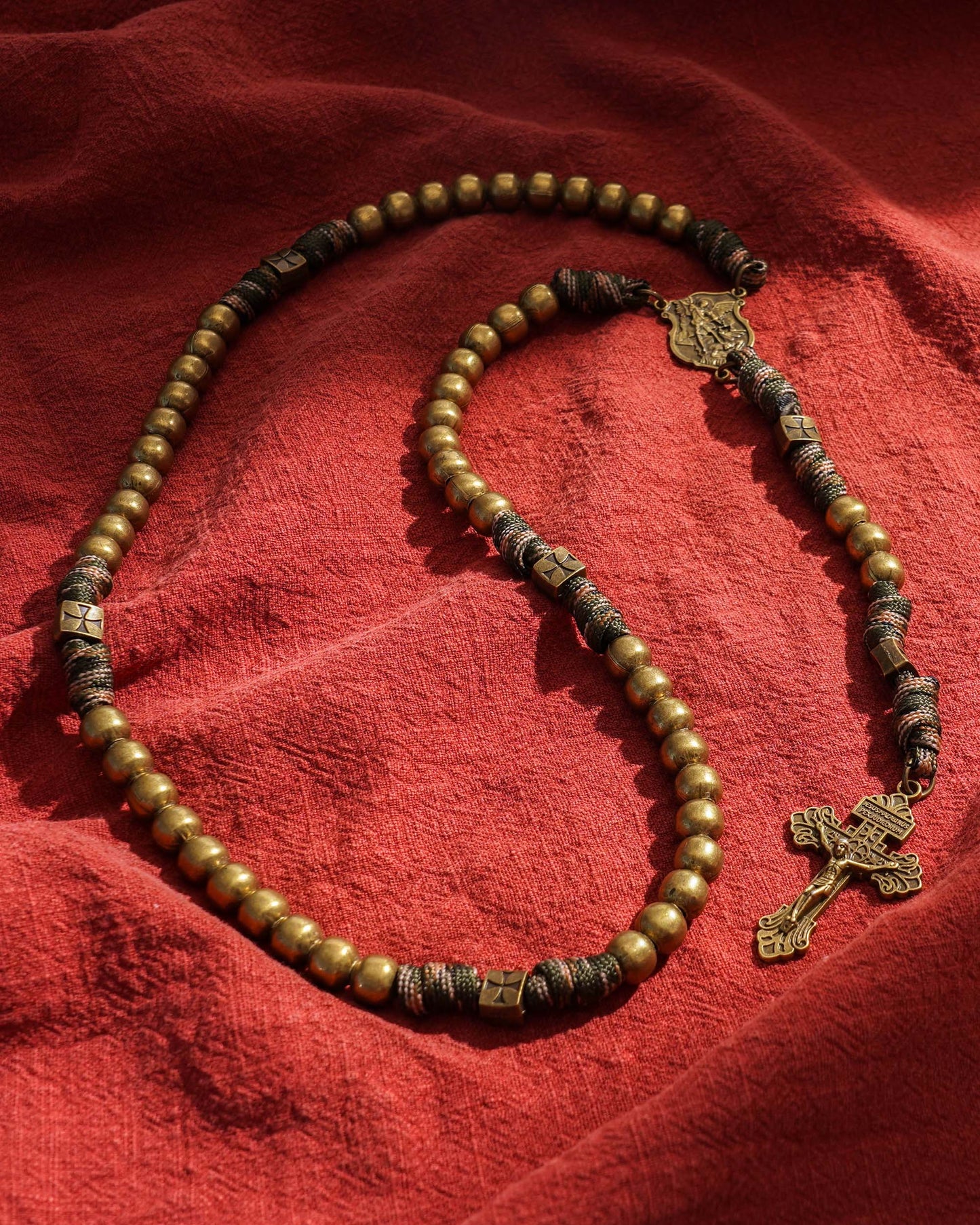 St. Michael Heavyweight Bronze Rosary: 48cm Hand-Braided Tactical Armor | Amen Artisan