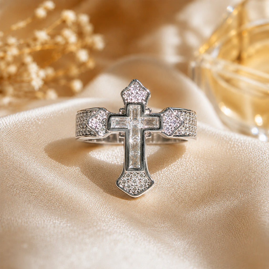 【DEAL TODAY】Sparkling Cross Statement Ring with Rhinestone Accents