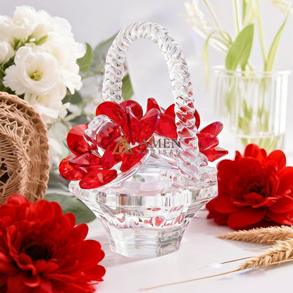 Crystal Red Rose Flower Basket Figurine Amen Artisan