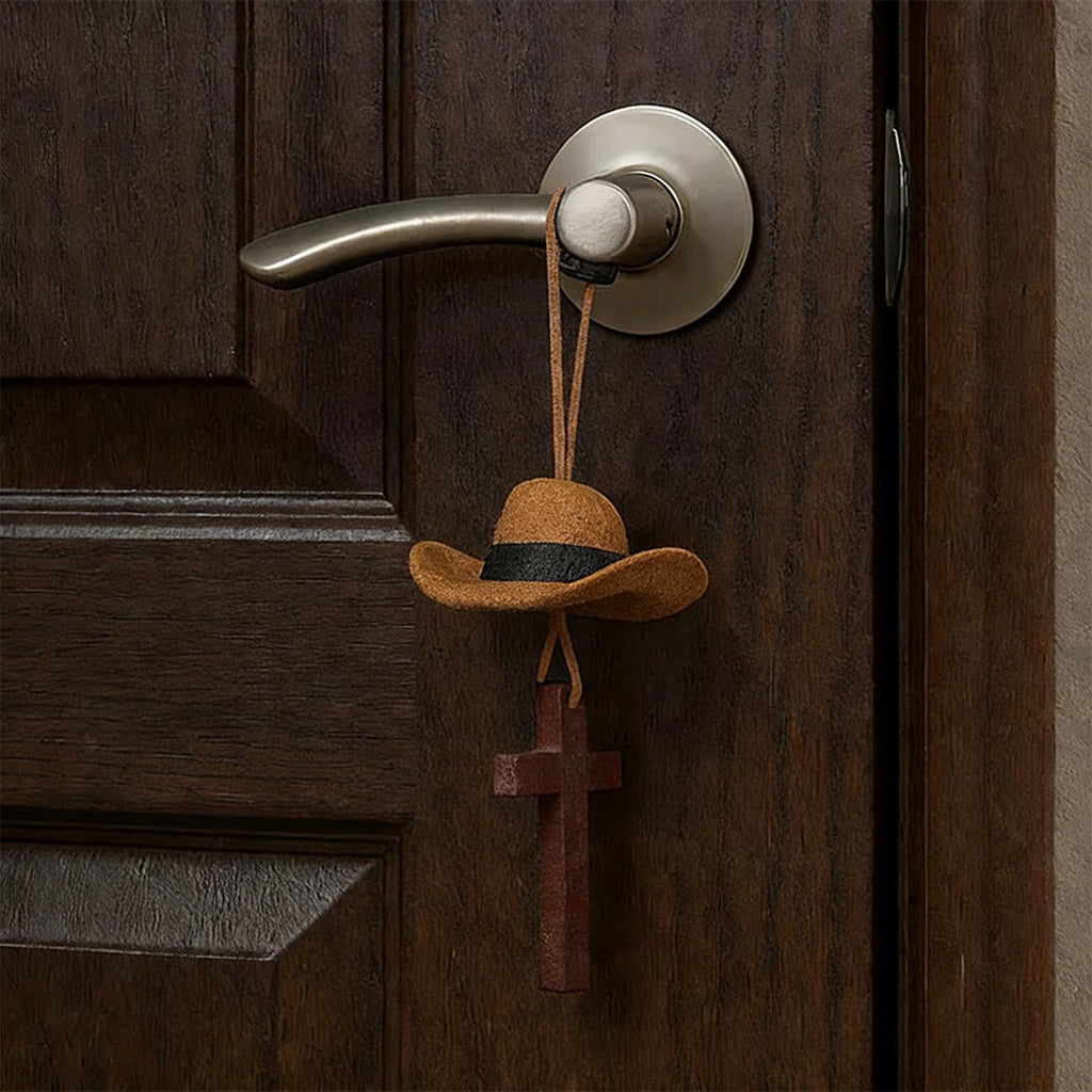 【Deal Today】Western Rearview Mirror Ornament with Cowboy Hat and Cross — Faith | Amen Artisan