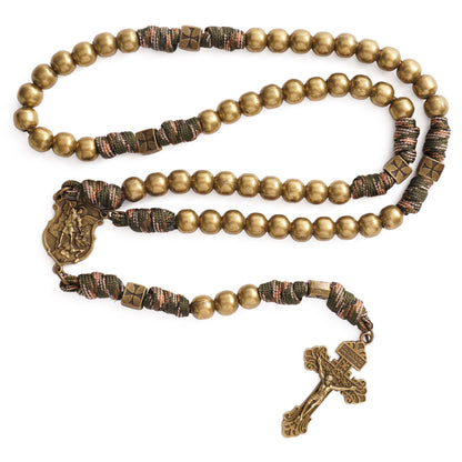 St. Michael Heavyweight Bronze Rosary: 48cm Hand-Braided Tactical Armor | Amen Artisan