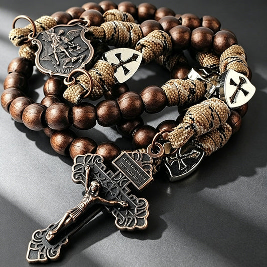 St. Michael the Archangel Bronze Paracord Wrapped Rosary Bracelet – Faith & Protection Amen Artisan