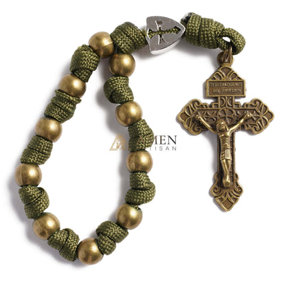 【Deal Today】Military-Grade Paracord Pocket Rosary with Antique Bronze Beads Amen Artisan