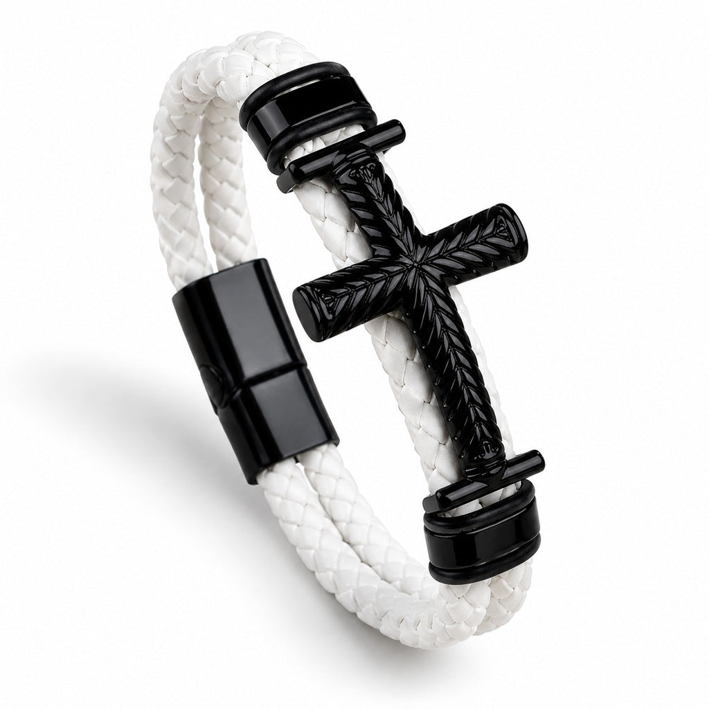 【DEAL TODAY】Leather Cross Bracelet with Magnetic Clasp