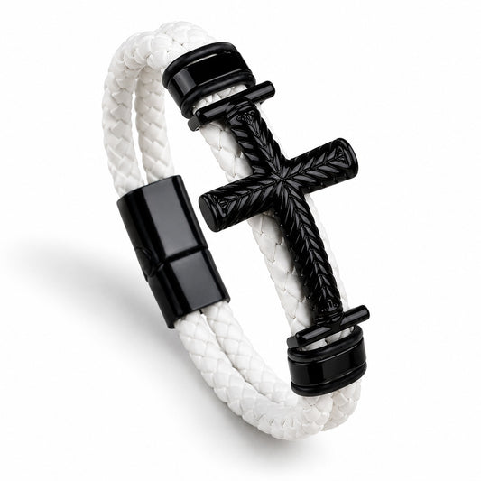 【DEAL TODAY】Leather Cross Bracelet with Magnetic Clasp