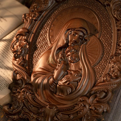 The Virgin Mary Holding The Infant Jesus Wooden Sculpture