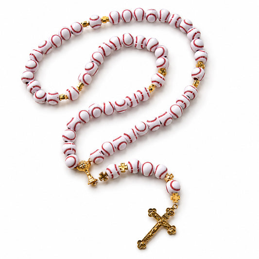 Baseball Rosary with Gold-Tone Crucifix and Cross Spacers
