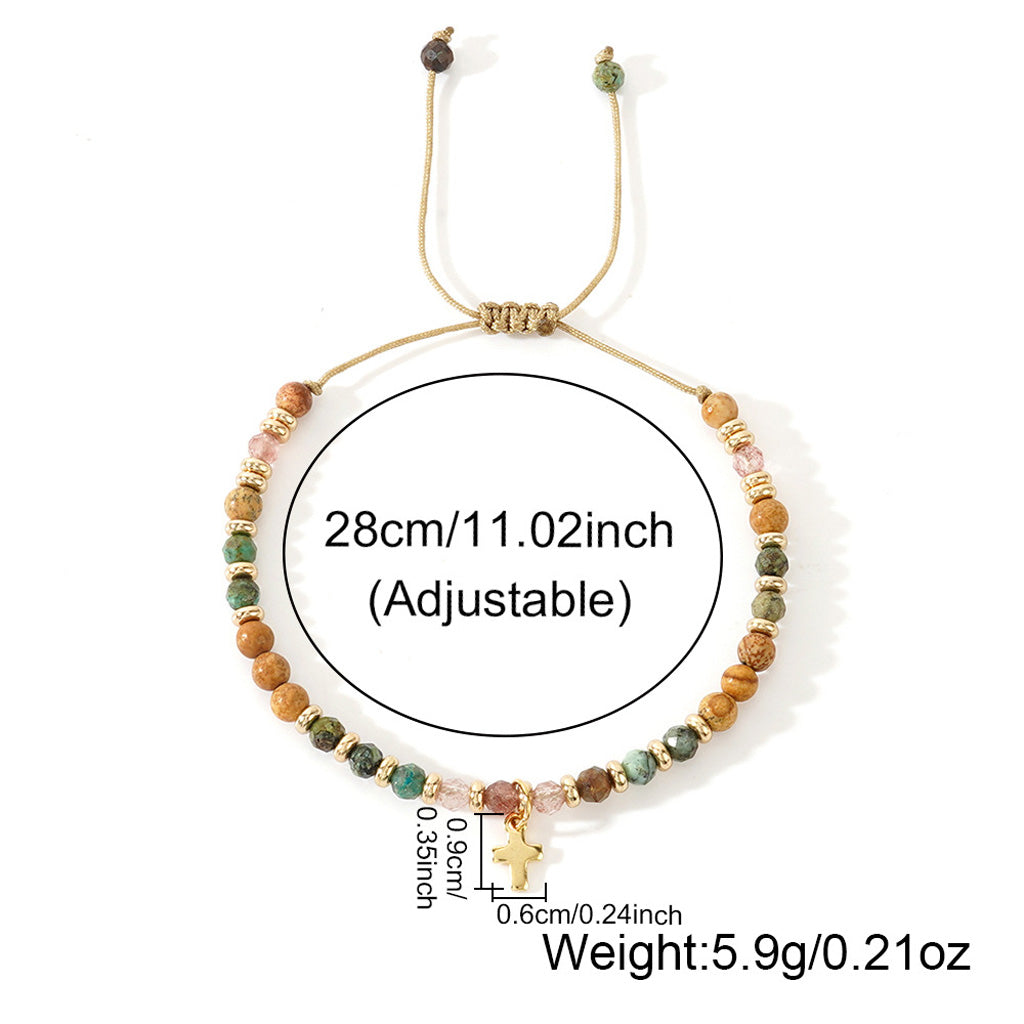 Boho Natural Stone Cross Bracelet with Adjustable Cord — Faith