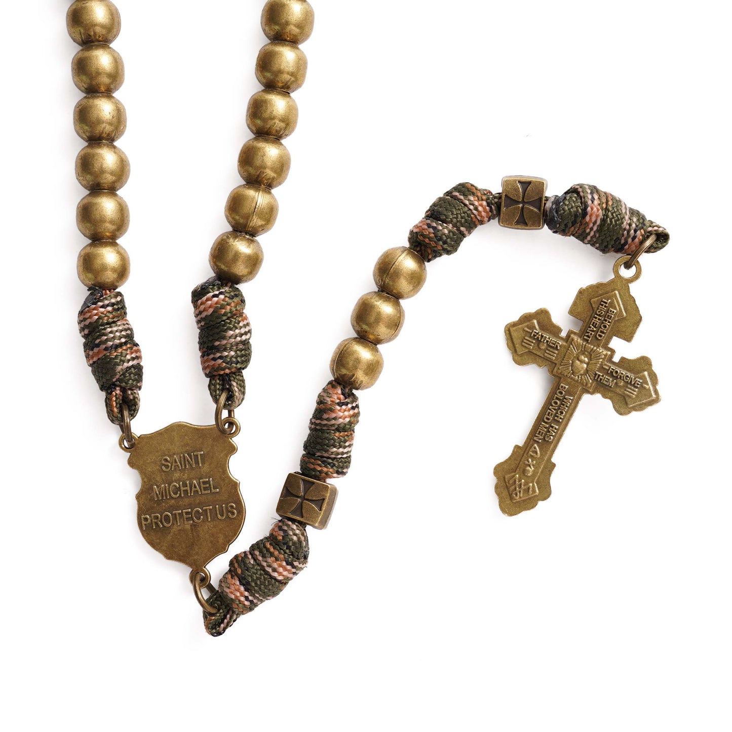St. Michael Heavyweight Bronze Rosary: 48cm Hand-Braided Tactical Armor | Amen Artisan
