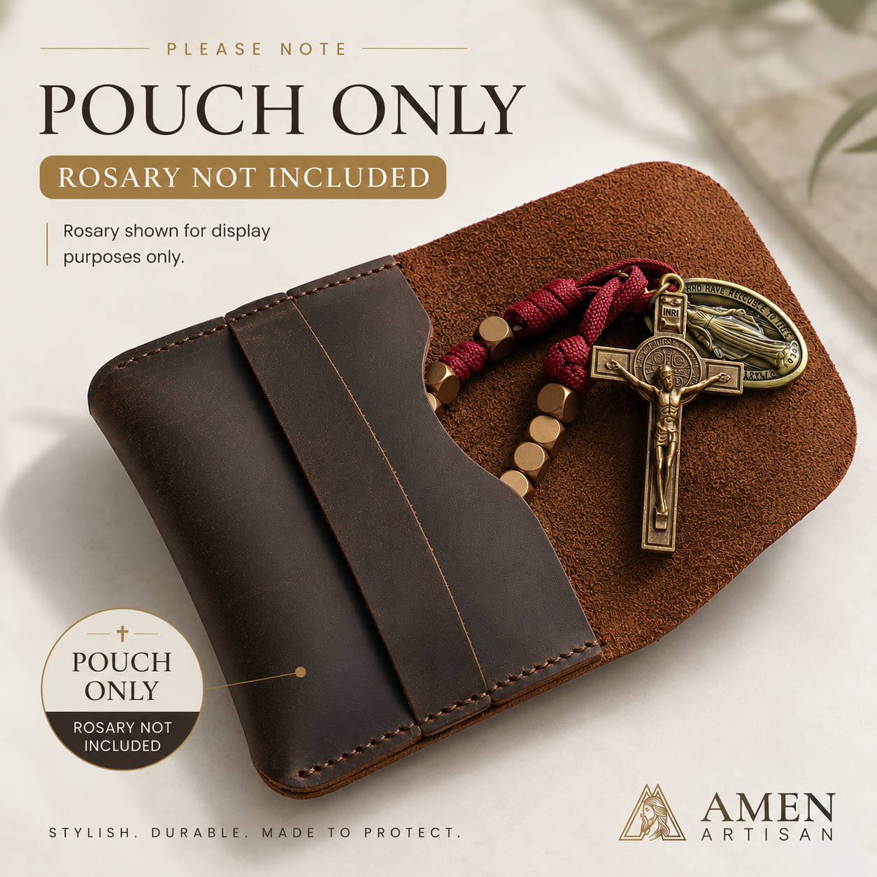 【DEAL TODAY】Burgundy Clip-On Pocket Decade Rosary with Crucifix and Our Lady Medal