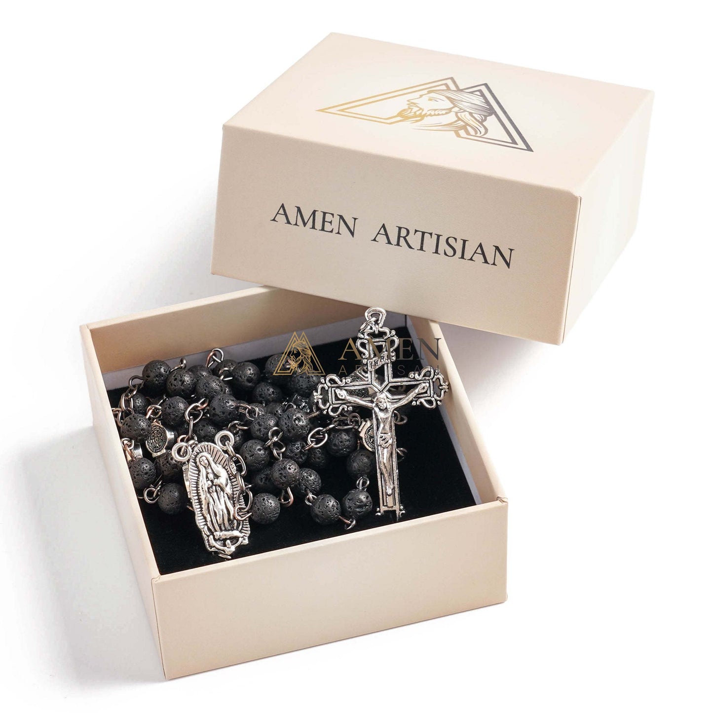 【Deal Today】Lava Stone Our Lady of Guadalupe Medal Rosary
