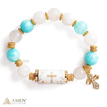 A Cool, Gentle Reminder of Faith — Natural Crystal Cross Bracelet