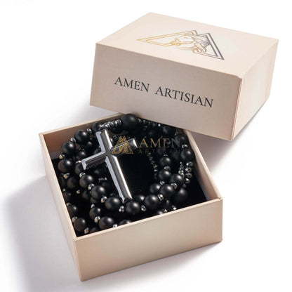 Black Onyx Cross Rosary Amen Artisan