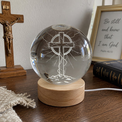 Personalized Cross Crystal Night Light with Rooted Faith Design — Strength