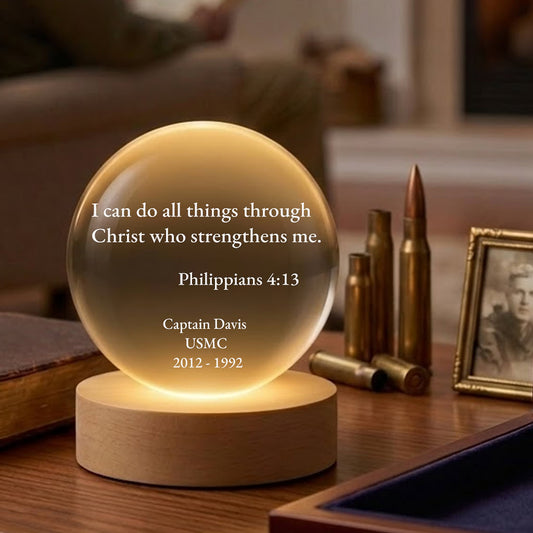 Personalized Scripture Crystal Ball Night Light - "I Can Do All Things Through Christ" Philippians 4:13 Amen Artisan